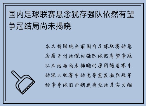 国内足球联赛悬念犹存强队依然有望争冠结局尚未揭晓